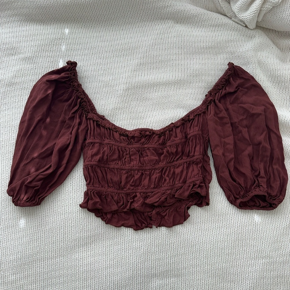 Princess Polly Burgundy Puff Sleeve Top Size 12 - Picture 6 of 7